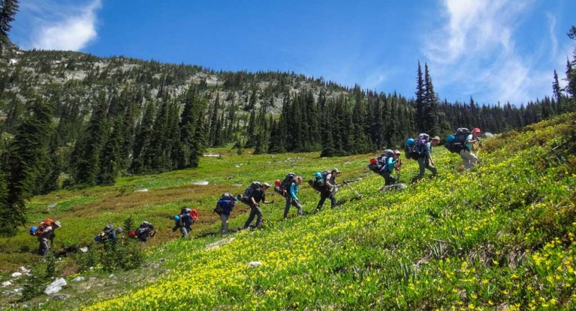 teen group hiking with outward bound